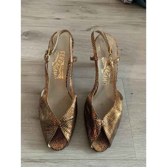 Salvatore Ferragamo Leather Slingback Kitten Heels Size 8 - Picture 2 of 6